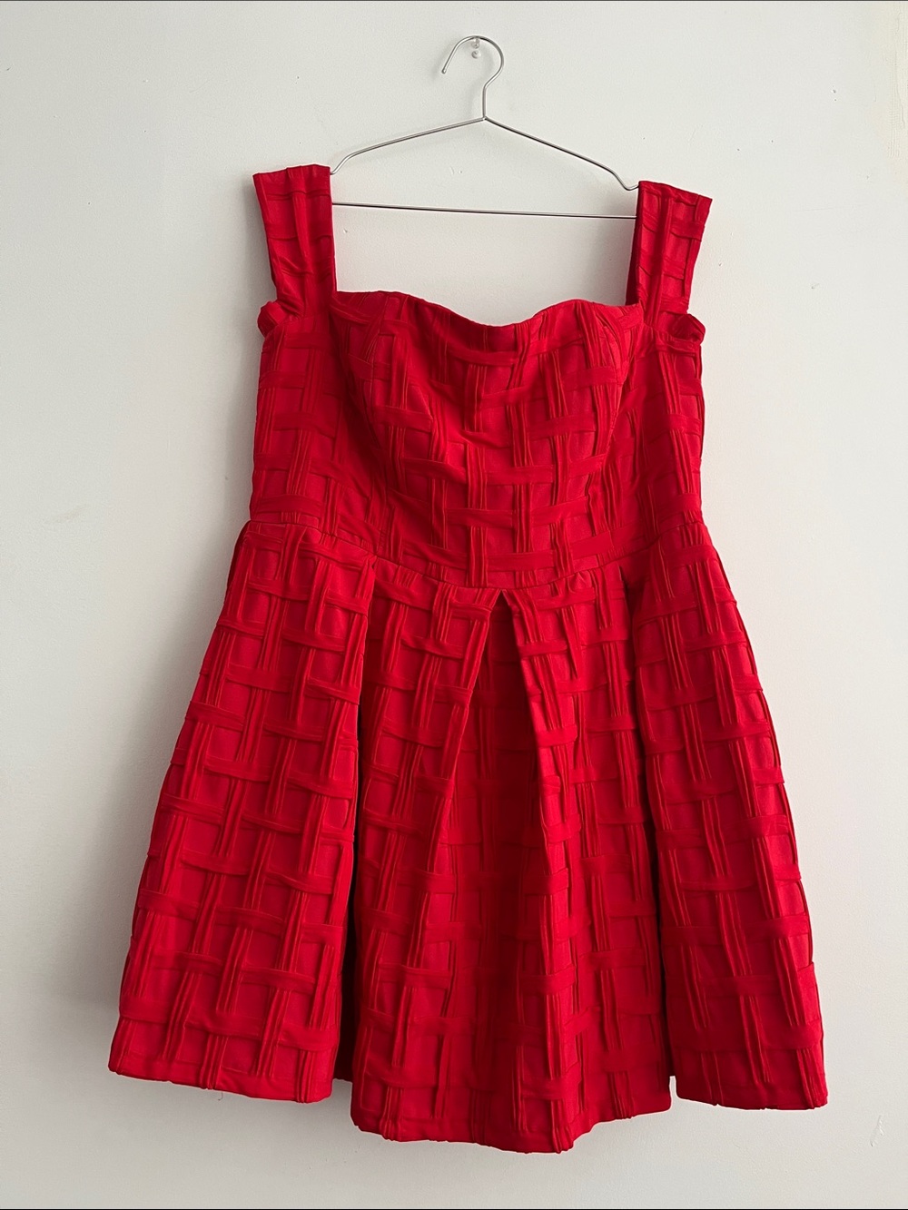 ASOS Red Off The Shoulder Textured Lattice Fit and Flare Dress!